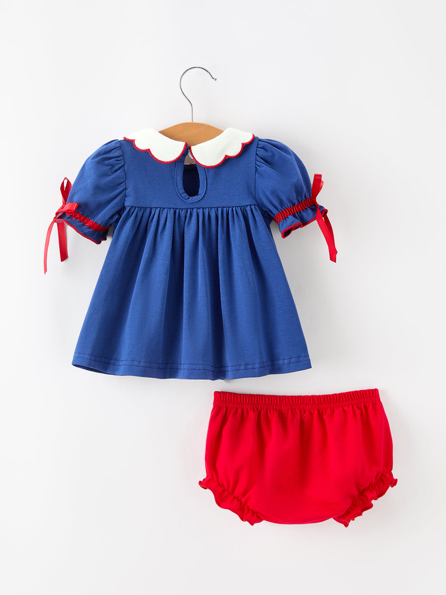 Christmas Santa Embroidery Girls Bloomer Set Peter Pan Collar