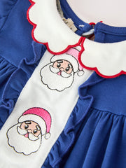 Christmas Santa Embroidery Girls Bloomer Set Peter Pan Collar