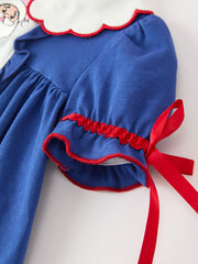 Christmas Santa Embroidery Girls Bloomer Set Peter Pan Collar