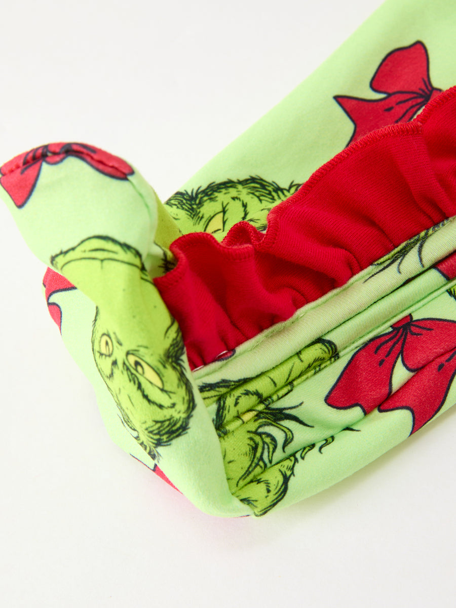 Baby Girls Green Holiday Bow Ruffle Footed Sleeper