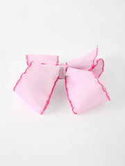 Girls' Christmas Santa Embroidered 6.25" Hair Bow – White/Pink