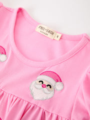 Christmas Santa Embroidery Girls Dress Ruffle Sleeve