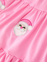 Christmas Santa Embroidery Girls Dress Ruffle Sleeve