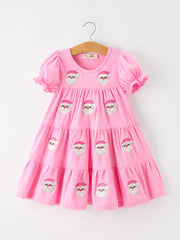 Christmas Santa Embroidery Girls Dress Ruffle Sleeve