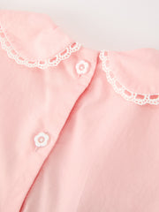 Fall Girls Pink Floral Embroidered Smocked Peter Pan Collar Dress