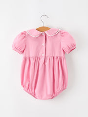 Baby Girls FALL Pink Floral Embroidered Smocked Bubble Romper