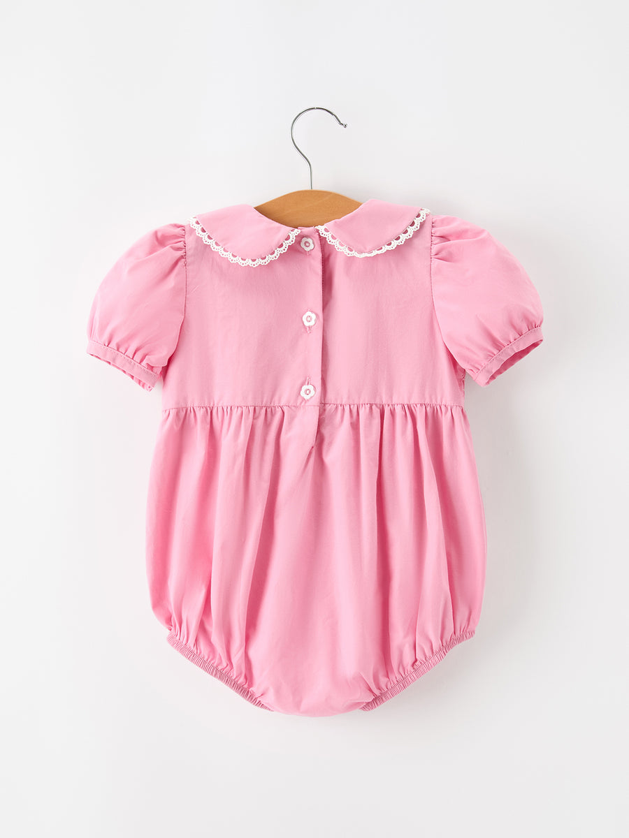 Baby Girls FALL Pink Floral Embroidered Smocked Bubble Romper