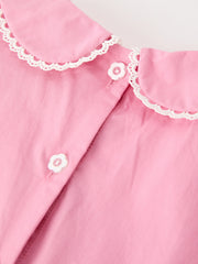 Fall Girls Pink Floral Embroidered Smocked Peter Pan Collar Dress