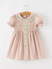Fall Girls Floral Embroidered Smocked Peter Pan Collar Dress