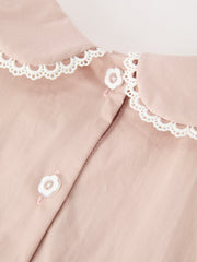 Fall Girls Floral Embroidered Smocked Peter Pan Collar Dress