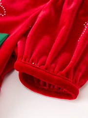 Christmas Girls Red Velvet Rhinestone Bow Dress
