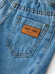 Girls Light Wash Heart Knee Barrel Jeans With Paperbag Waist