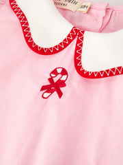 Christmas Girls Candy Cane Embroidered Top & Red Bloomer Set