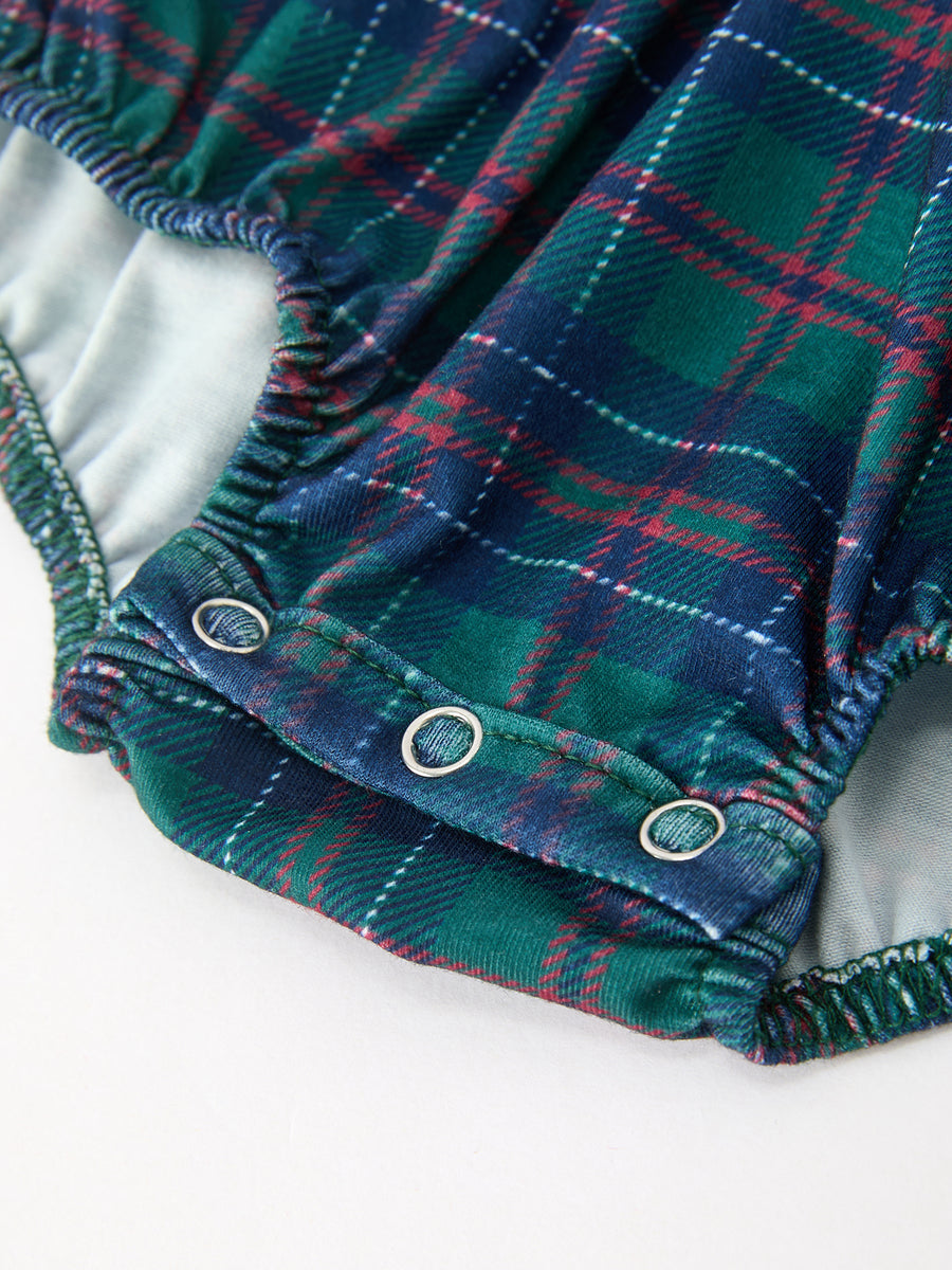 Christmas Baby Boys Plaid Smocked Peter Pan Collar Bubble Romper