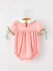 Christmas Baby Girls Pink Christmas Tree Embroidered Ruffle Romper