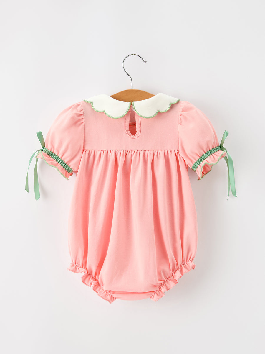 Christmas Baby Girls Pink Christmas Tree Embroidered Ruffle Romper