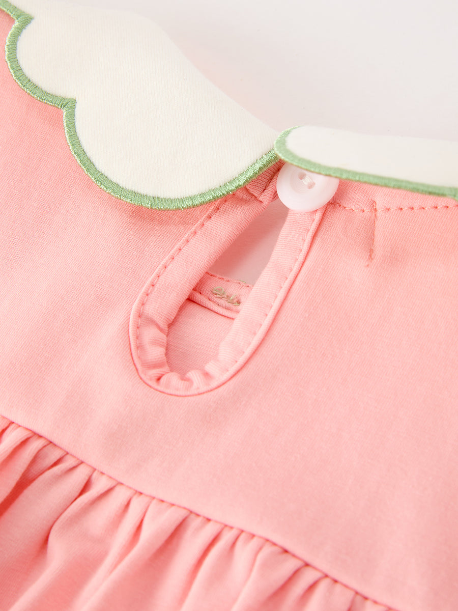 Christmas Baby Girls Pink Christmas Tree Embroidered Ruffle Romper
