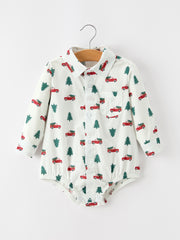 Christmas Baby Boys Christmas Tree Truck Print Long Sleeve Shirt Romper
