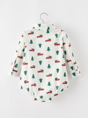 Christmas Baby Boys Christmas Tree Truck Print Long Sleeve Shirt Romper
