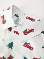 Christmas Baby Boys Christmas Tree Truck Print Long Sleeve Shirt Romper