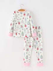 Christmas Girls Ballet Holiday Print Long Sleeves Pajama Set