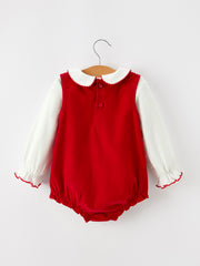 Girls Christmas Tree Embroidered Cotton Top & Corduroy Romper Set