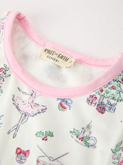 Christmas Girls Ballet Holiday Print Long Sleeves Pajama Set