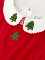 Girls Christmas Tree Embroidered Cotton Top & Corduroy Romper Set
