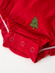Girls Christmas Tree Embroidered Cotton Top & Corduroy Romper Set
