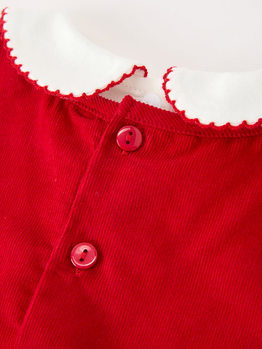 Girls Christmas Tree Embroidered Cotton Top & Corduroy Romper Set
