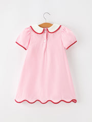 Christmas Girls Pink Candy Cane Embroidered Peter Pan Collar Dress