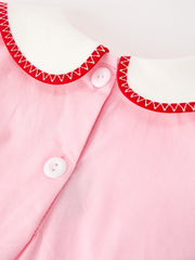Christmas Girls Pink Candy Cane Embroidered Peter Pan Collar Dress