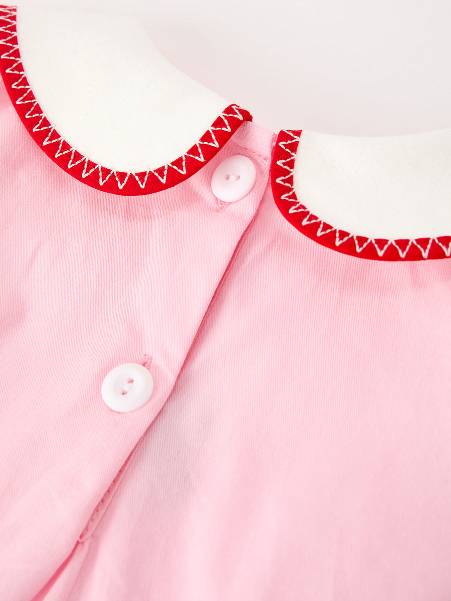 Christmas Girls Pink Candy Cane Embroidered Peter Pan Collar Dress