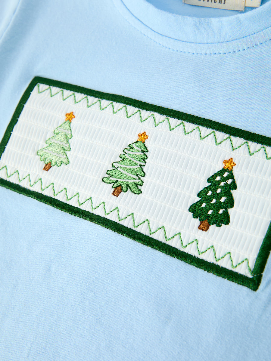 Christmas Boys Christmas Tree Embroidered Long Sleeve Top & Pants Set