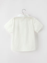 Boys Christmas Tree Embroidered White Short Sleeve Button Down Shirt