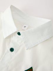 Boys Christmas Tree Embroidered White Short Sleeve Button Down Shirt