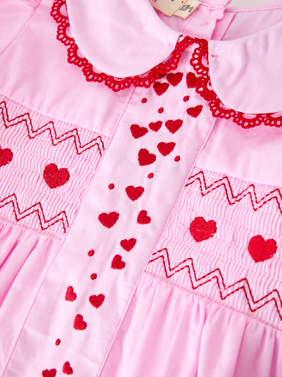 Baby Girls Valentine's Day Pink Heart Smocked Top & Bloomer Set