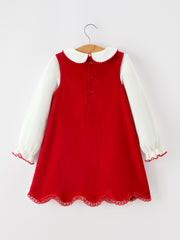 Girls Christmas Tree Embroidered Corduroy Dress & Cotton Top Set