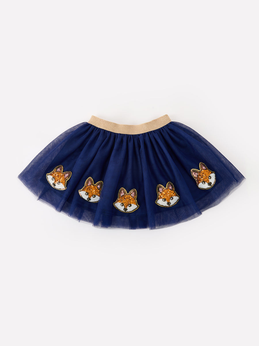 FALL Girls Navy Fox Sequin Tulle Tutu Skirt