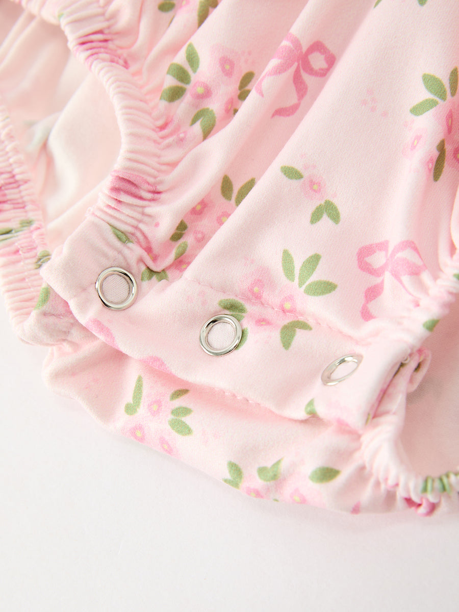 FALL Baby Girls Pink Floral Embroidered Collar Smocked Romper