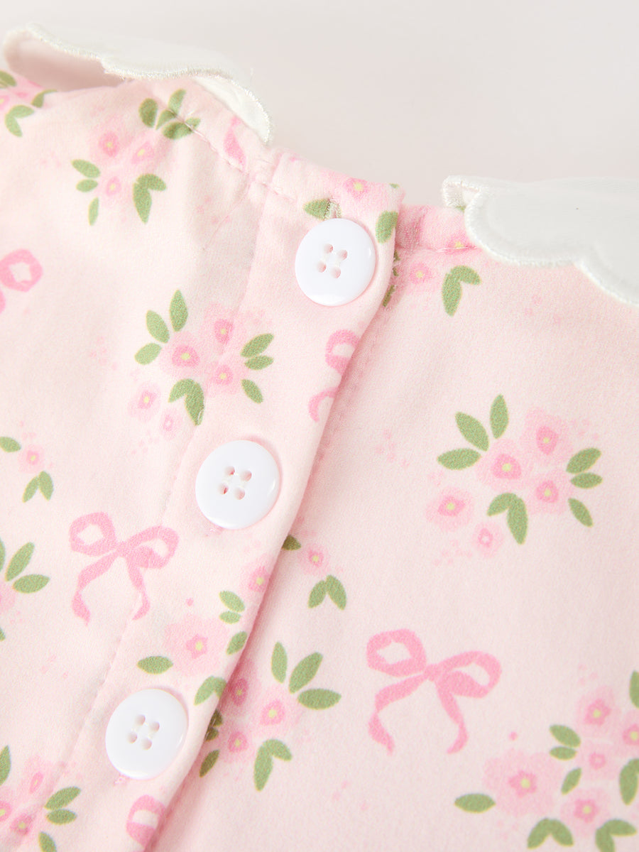 FALL Baby Girls Pink Floral Embroidered Collar Smocked Romper