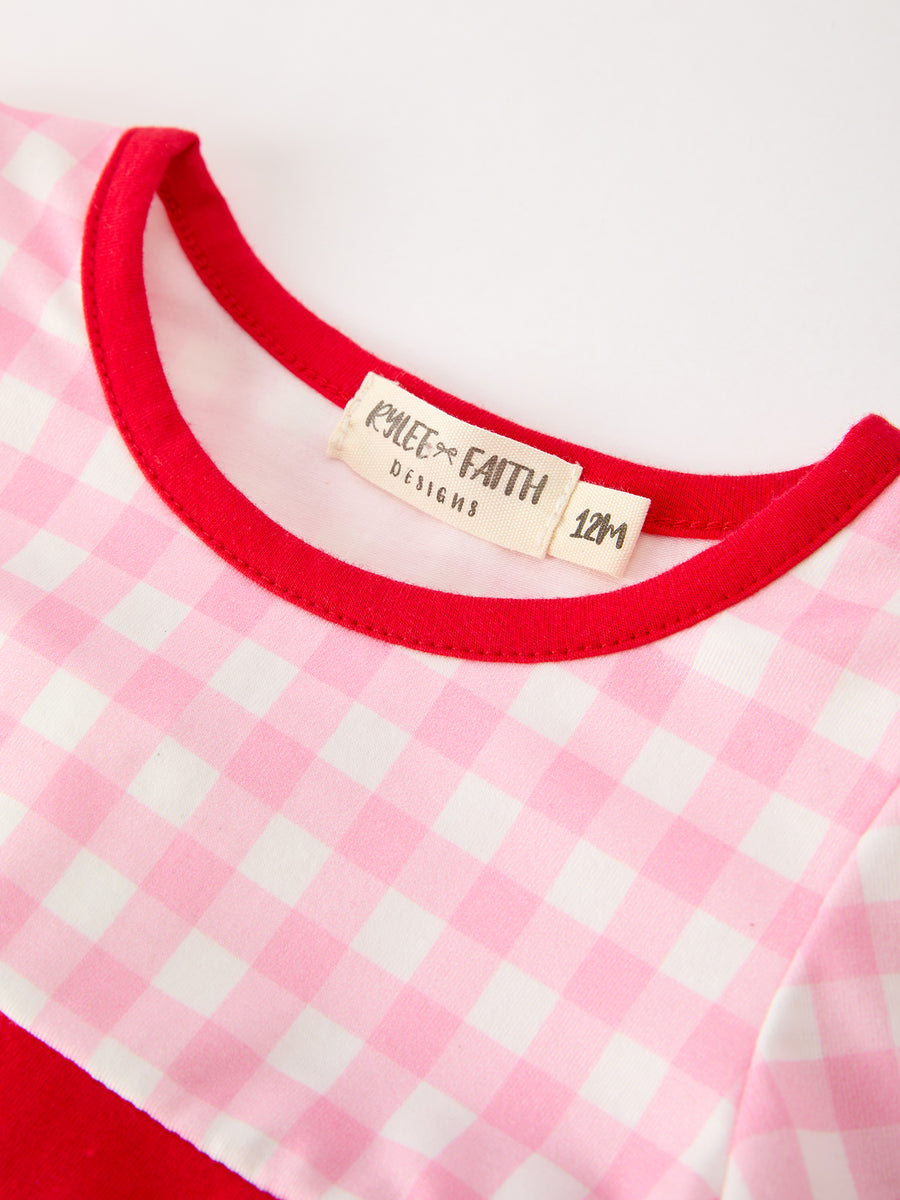 Valentine’s Day Baby Girls Pink Plaid Heart Applique Top & Bloomer Set