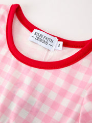 Girls Valentine's Day Heart Applique Plaid Outfits Set
