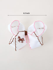 Western Horse Embroidery Ruffle Edge Girls Hairpin 4/6.25 Inches