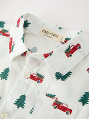 Christmas Boys Christmas Tree Truck Print Shirt & Red Suspender Pants Set