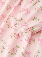 FALL Girls Pink Floral Embroidered Collar Smocked Dress