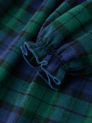 Christmas Girls Green & Navy Plaid Embroidered Collar Dress