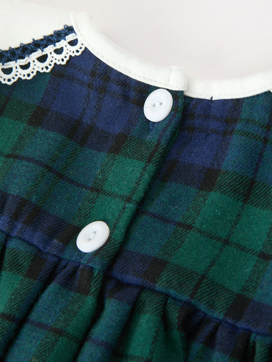 Christmas Girls Green & Navy Plaid Embroidered Bloomer Set