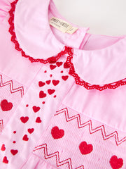 Girls Valentine's Day Pink Heart Embroidered Smocked Dress