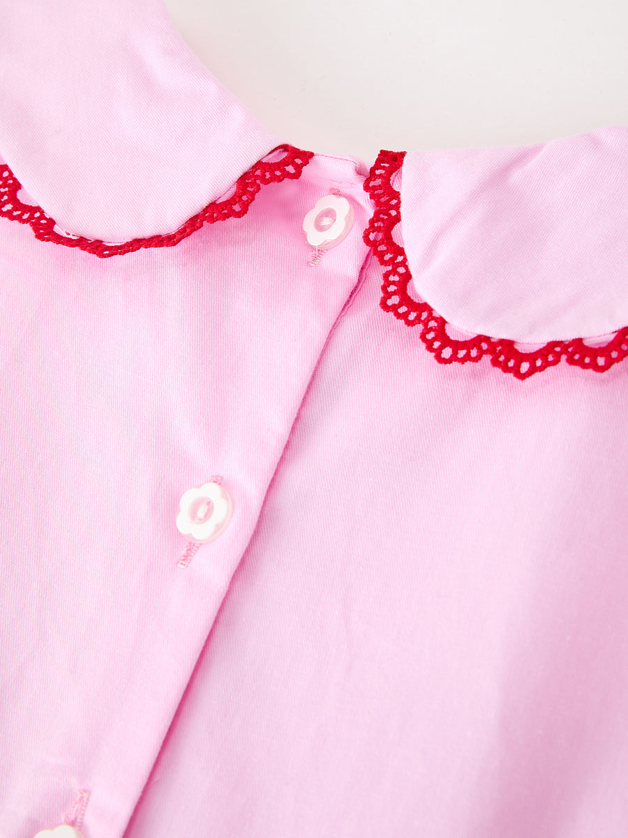 Girls Valentine's Day Pink Heart Embroidered Smocked Dress